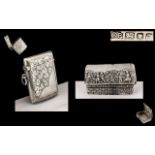 English 20th Century Sterling Silver Embossed Hinged Snuff Box with Basket Weave Design.