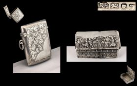 English 20th Century Sterling Silver Embossed Hinged Snuff Box with Basket Weave Design.