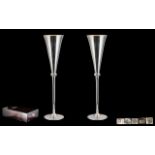A Fine Pair of Stylish and Contemporary Designed Sterling Silver Champagne Flutes by Robert Carr