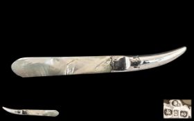 Victorian Period Fine Quality Sterling Silver and Mother of Pearl Letter Opener / Page Turner.