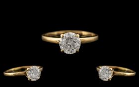 18ct Gold - Single Stone Diamond Set Ring. Marked 18ct to Interior of Shank.