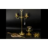 Collection of Brass Items, including Brass Double Candlestick, brass urn on base, brass box,