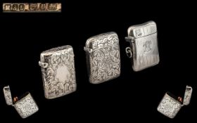 Antique Period Excellent Trio of Silver Vesta Cases. All Fully Hallmarked and In Superb Condition.