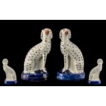 Victorian Period Fine True Pair of Hand Painted Staffordshire Dalmation Dogs with Orange Noses and