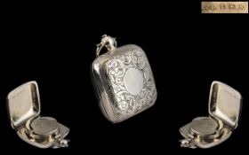 Edwardian Period Square Shaped Sterling Silver Sovereign Holder. Maker John Hines.