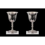 Elizabeth II Fine Quality Pair of Sterling Silver Goblets with plain bowls on turned supports,