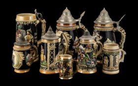 Collection of German Stein Pottery comprising various tankards,