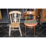 Bentwood Bistro Armchair of typical shape, with a beechwood kitchen chair with a fiddle back.