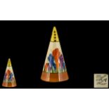 Clarice Cliff Hand Painted Large Conical Sugar Sifter, Crocus' design, circa 1929; 5.75 inches (14.