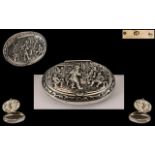 Dutch 19th Century Good Quality Silver Oval Shaped Embossed Snuff Box.
