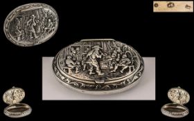 Dutch 19th Century Good Quality Silver Oval Shaped Embossed Snuff Box.