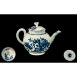 Late 18thC Worcester Underglaze Blue Melon Shaped Teapot with figures in a formal Chinese garden