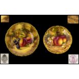 Royal Worcester Hand Painted and Signed Small Cabinet Plate ' Fallen Fruits ' Peaches and Grapes