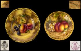 Royal Worcester Hand Painted and Signed Small Cabinet Plate ' Fallen Fruits ' Peaches and Grapes