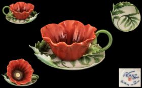 Franz Fine Hand Painted Bone China ' Poppy ' Cup and Saucer. Num F200799. Excellent Condition and