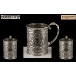 Scottish - 19th Century Excellent Quality - Sterling Silver Repousse Worked Small Cup of Excellent
