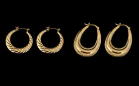 Ladies - Attractive Pairs of Large 9ct Gold Hoop Earrings ( 2 ) Pairs In Total.