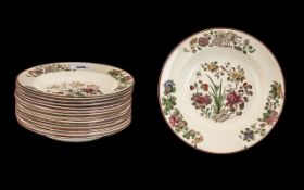 Set of ( 13 ) Groups Wedgwood Etruria, England, Antique Cream Ware Pottery, Decorated Soup Plates,