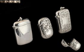 Antique Period - Excellent Trio of Silver Vesta Cases ( 3 ) In Total.