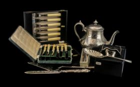 Collection of Plated Ware comprising Tea Pot; box of teaspoons; boxed bon-bon dish;