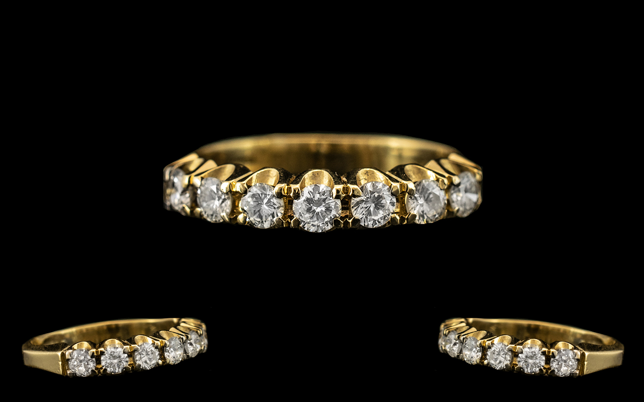 18ct Gold - Top Quality and Attractive Seven Stone Diamond Set Ring,