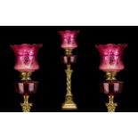 Large Ruby Glass Victorian Corinthian Coloured Brass Oil Lamp,