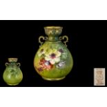 Royal Bonn Hand Painted Impressive Twin Handled Bulbous Vase, 1888-1910, Franz Anton Mehlem