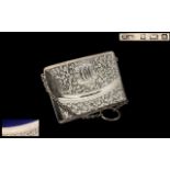 Edwardian Period Superb Silver Card Case In The Form of a Ladies Purse with Silver Chain Attached,