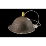 WWll Military Helmet, drilled for a lamp base; 12 inches (30cms) wide x 9.5 inches (ap.23cms) high