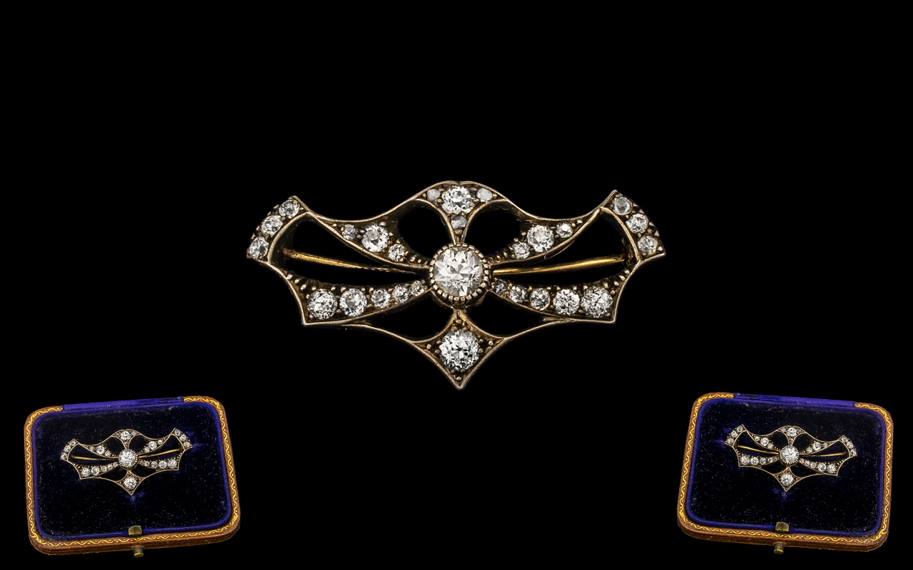 Antique Period Attractive and Top Quality Diamond Set Ladies Brooch of Pleasing Form / Design the