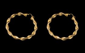 Ladies - Gypsy Design 9ct Gold Large Pair of Hoops Earrings for Pierced Ears.