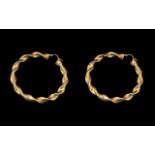 Ladies - Gypsy Design 9ct Gold Large Pair of Hoops Earrings for Pierced Ears.