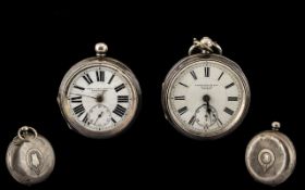 A Silver Open Faced Pocket Watch, white enamel dial, Roman numerals with subsidiary seconds,