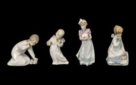 Four Lladro Figures to include a girl with slippers, cherub playing a violin,