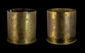 Rare Pair of Large Brass Shell Cases one engraved to the body with a five coiled coiling dragon