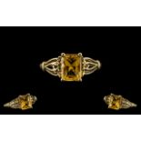 Ladies 9ct Gold Attractive Single Stone Citrine Set Ring of Pleasing Setting / Design.