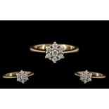 Ladies 9ct Gold Diamond Set Cluster Ring - Flower head Setting. Fully Hallmarked for 9ct.