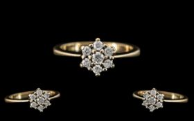 Ladies 9ct Gold Diamond Set Cluster Ring - Flower head Setting. Fully Hallmarked for 9ct.