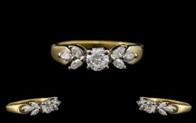 18ct Gold - Attractive Quality Contemporary Design Diamond Set Dress Ring.