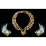 Superb Quality - 9ct Gold Weave / Link Fancy Bracelet with Heart Shaped Padlock and Safety Chain.