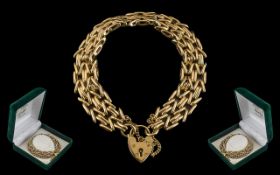 Superb Quality - 9ct Gold Weave / Link Fancy Bracelet with Heart Shaped Padlock and Safety Chain.