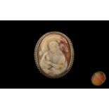 Antique Period Silver Gilt - Mounted Large Oval Shaped Shell Cameo Brooch of Nice Quality,