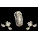 Scarce - 19th Century Silver Plated Double Ended Vesta Case. c.1890. Museum Quality. Size 5 x 3 cms.