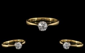 18ct Gold and Platinum - Good Quality Single Stone Diamond Set Ring.