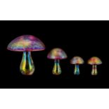 John Ditchfield Style Set of 4 Graduated Iridescent Glass Toad-Stool Paperweights,