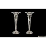 Edwardian Period Fine Pair of Attractive Sterling Silver Tulip Shaped Vases with planished,