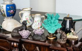 Box of Assorted Ornaments comprising a bronze model of a Labrador; an otter on a stand;