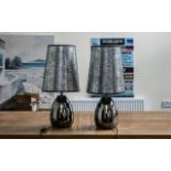 Pair of Modern Table Lamps with shades. Pewter colour bases with silver patterned shades, measure