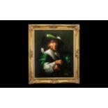 Fine Quality Oil Painting on Canvas of a 17th century Gentleman in a vivid green coat and hat,