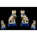Staffordshire - 19th Century Fine True Pair of Pearl White Hand Painted Cat Figures. c.1850.